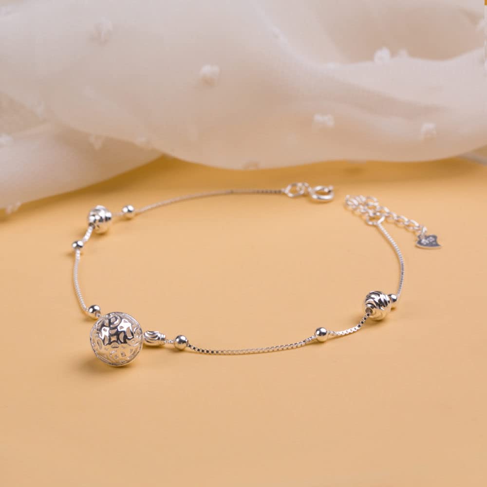 Bracciale Argento Donna,Donne Braccialetto In Argento Sterling S990 Cinese Vintage Perline D'Argento Vuote Braccialetto Braccialetto Di Amicizia Gioielli In Argento Sterling Regali Per Sorelle Amich