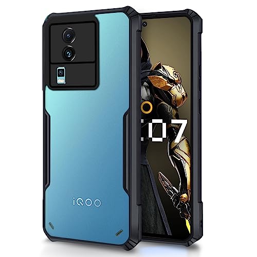 Image of Pikkme iQOO Neo 7 5G Back Cover | Crystal Clear Transparent Back | Ultra Hybrid | Full Camera Protection | Raised Edge | Bumper Back Case (Black)