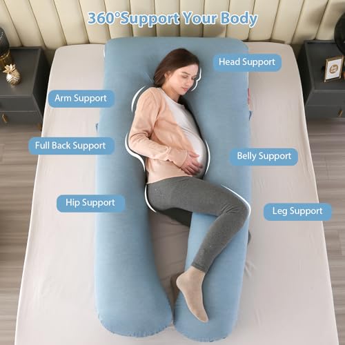 Image of Amagoing Cooling Pregnancy Pillow for Sleeping, U Shaped Maternity Full Body Pillow for Women with Hip, Leg, Back Pain Support, Removable Cooling Cover Included (Light Blue)