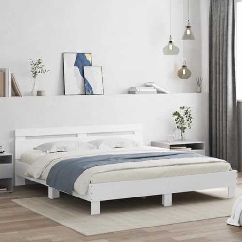 Faroom Holzbett Futonbett Bett 160x200 cm mit Lattenrost & Kopfteil, Bettrahmen Holzwerkstoff Einzelbett Doppelbett Bettgestell Weiß