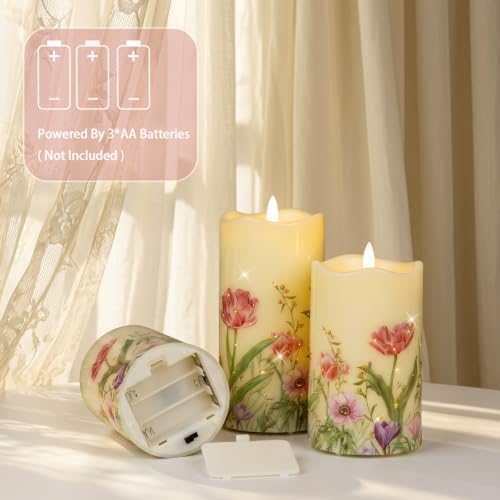 Image of Christmas Flameless Flickering LED Candles,Battery Operated Music Candle with Rotating Santa Claus,3D Wick Pillar Candles Set of 2,for Decorations Indoor (Spring2)