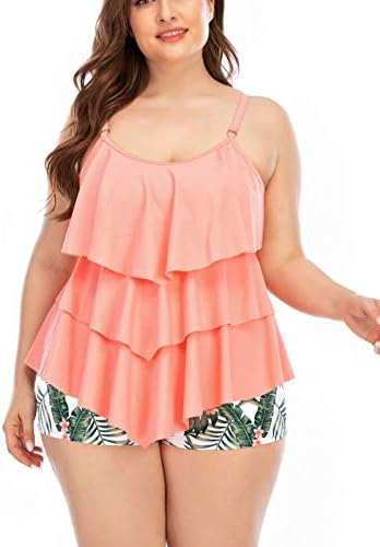 Bescott Plus Size Swimsuit for Women Tummy Control Bathing Suits Tankini Tops 2 Piece Maternity Flounce Swimwear