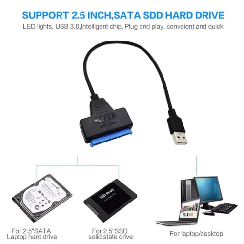 diybits USB 3.0 to SATA Adapter Cable – External Hard Drive Converter, Universal SSD/HDD Compatibility, Fast Data Transfer, Plug & Play, Tool-Free Connection for 2.5” SATA Drives