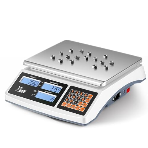 Bonvoisin 30kg x 0.1g Balanza Cuentapiezas Industrial, Conversión g/kg/lb, Exportación RS232, Alimentación CA/Batería, Plataforma Acero Inoxidable, Pantalla LCD, para Monedas, Piezas, Joyería