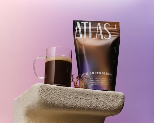 Atlas+ Latte Superblend– Premium Mushroom Coffee with Collagen, Probiotics, D3 & B12, Lion’s Mane, Reishi, Cordyceps, Coconut– for Energy, Focus, Immunity & Gut Health– 20 Servings (1 Bag) - Image 7