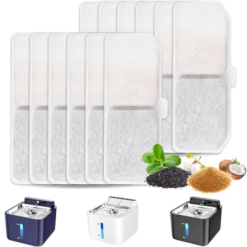 12PCS Filtre Fontaine Eau Chat, Filtres de Fontaine à Eau Remplacement de Chien/Chat, Résine Charbon Actif pour Filtre Fontaine à Eau, pour des Fontaine...