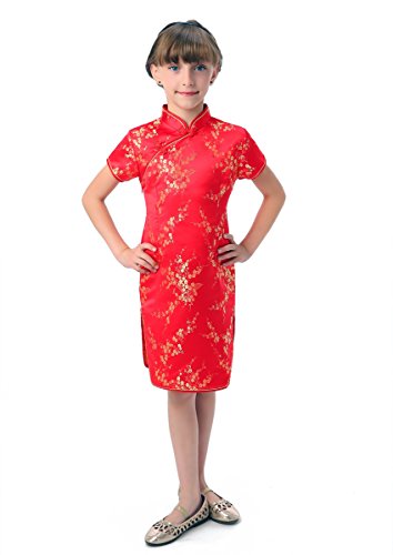 Girl's Red Chinese Dress with Golden Wintersweet Blossom4