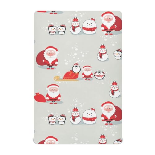 Moudou Christmas Santa Claus Playard Sheet for Boy Girls, Soft Breathable Fitted Toddler Sheet for Standard Playard Bed Mattress, 39 x 27 x 5 Inch