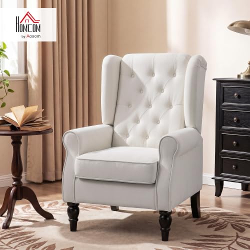 Image of HOMCOM Comfy Accent Chair for Living Room, Wingback Armchair, Cream White