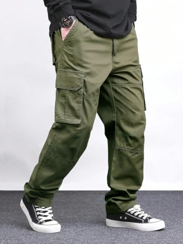 Image of Pure Cotton Cargo Pants for Men | Cargo Pant Man | Elastic Drawstring Waist Straight Fit Lower Pant | Multi-Pocket Utility Trousers for Men | Stylish Comfortable Casual Outdoor Bottom Wear
