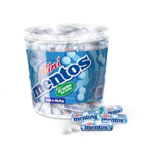 Mentos Mint Classic Bucket, Eimer enthält 120 Mini-Rollen à 5 Minz-Dragees, Kaubonbons mit...