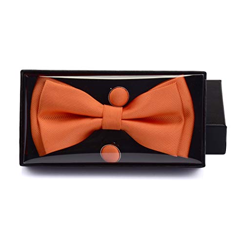 Image of GUSLESON Mens Solid Color Two Layer Pre-tied Bow Tie and Pocket Square Cufflink Set with Gift Box