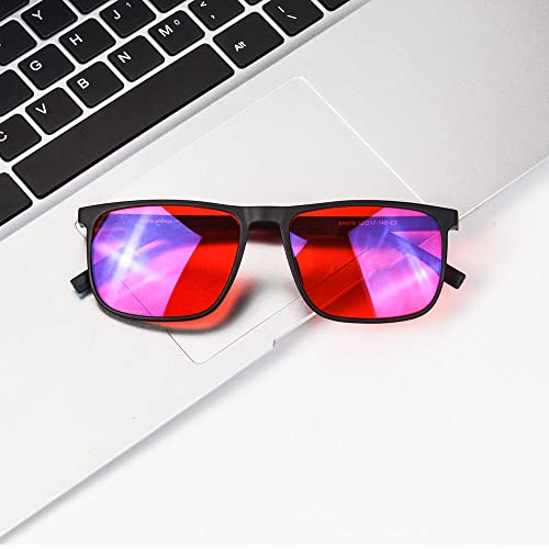Image of SHINU Good Sleep Blue Light Blocking Glasses Men Red Lenses Anti Green Light Eliminate Eye Strain Glasses Bluelight 078RD