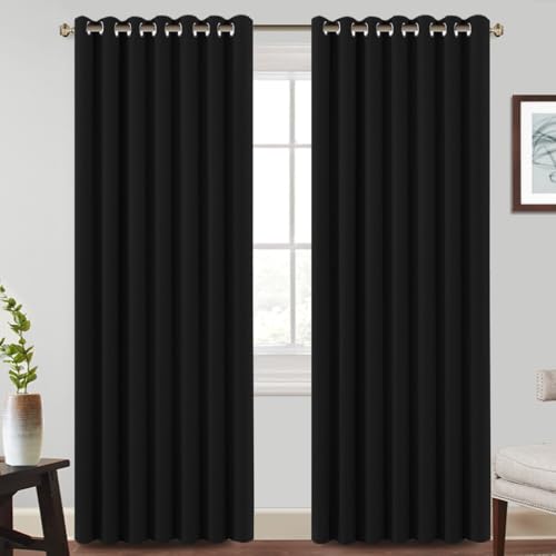 BellaHills 100% Blackout Curtains for Bedrooms - Thermal Insulated Eyelet Curtains for Living Rooms with Black Liner, 2 Panels, 90 x 90 Inch
