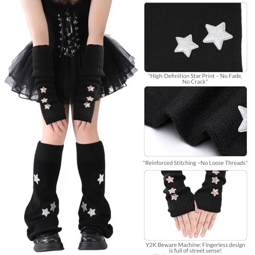 Jspupifip Y2K Leg Warmers for Women, Star Streetwear Leg Cover Retro Stretchy Arm Warmers for Rave Festival2