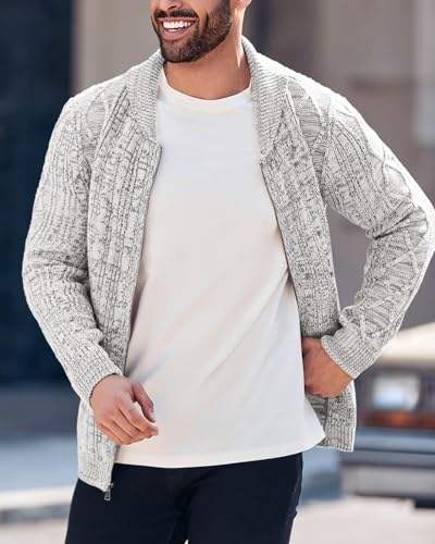 Ryannology Mens Shawl Neck Cardigan Sweater Cable Knit Button Up Closure with Pockets Winter Sweaters Outerwear3