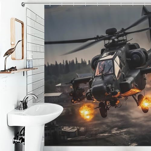 Rideau de douche hélicoptère imperméable et lavable en polyester pour salle de bain