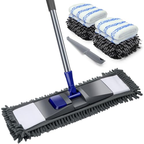 Eukue Regona de Suelo, Fregona Plana de Microfibra con 4 Almohadillas de Fregona Reutilizables, Fregona de Suelo Profesional con Cabezal Giratorio de 360°para Madera Dura, Suelo de Baldosas