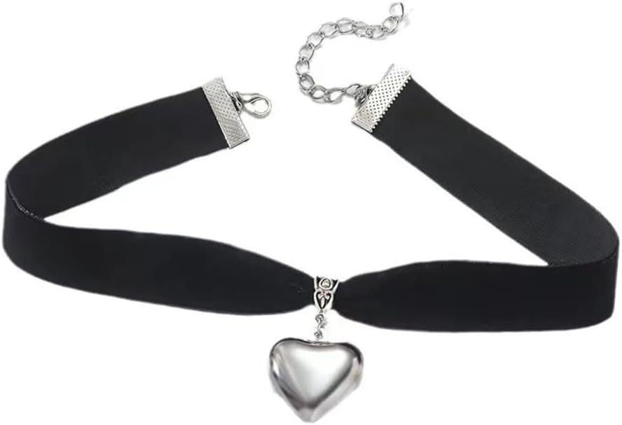 Black Choker Necklace Chunky Heart Pendant Necklace Black Velvet Collar Necklace Y2K Trendy Jewelry Gifts for Women - Image 5