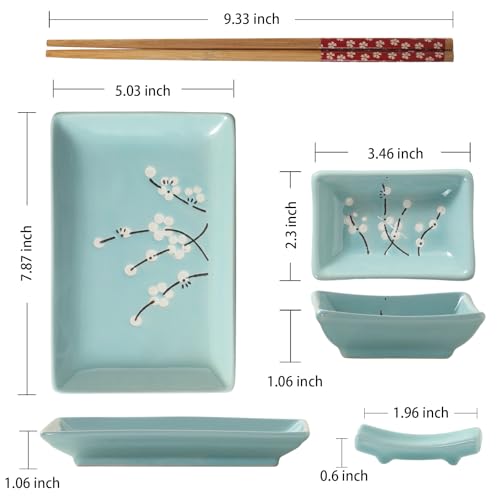 Image of 8 pcs Japanese Sushi Plate Sets Serving Platters and Trays for Entertaining Sushi Dishes Set Plates Sushi Plates Traditional Cuisine Dinnerware Sets with Chopsticks Blue Plum