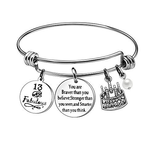 KENYG 13th 16th 18th 21st 30th 35th 40th 45th 50th 55th 60th 65th Silver Charm Women Bracelets Bangles Anniversary Birthday Business Inspirational Jewellery (13-years-old)