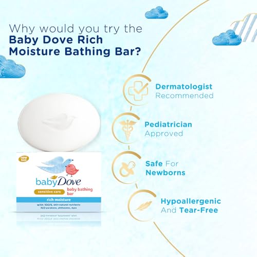 Image of Baby Dove Rich Moisture Bathing Bar, Gently Cleanse and Nourishes Skin, 75g (Pack of 4)
