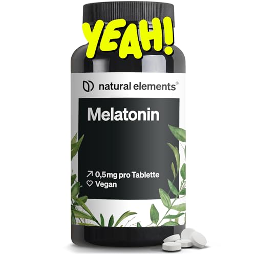Natural Elements Melatonin – 365 Tabletten – 0,5mg Melatonin pro Tablette – hochdosiert – Ohne unerwünschte Zusätze – Laborgeprüft – 100% vegan, Pulver, für Schlafhormon
