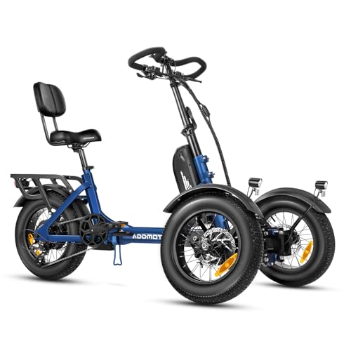 ADDMOTOR Electric Trike for Adults, 750W 90Miles 2 Front Wheel Electric Bike, SpytanX Reverse Folding Electric Tircycle, 48V*20Ah, 380LBS, Etrike, Suspension & Tilting Steering & Front Rack Blue