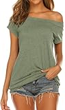 Halife Summer Tops for Women 2024 Trendy Vacation Shoulderless Top Olive Green XL