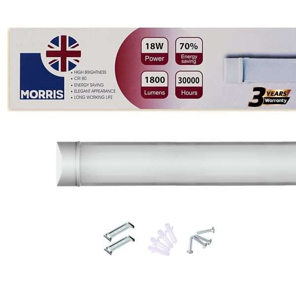 Morris LED Batten Slimline Tube Light 2FT 3FT 4FT 5FT 6FT Wall/Ceiling Mount (4000k) (2FT (60cms))