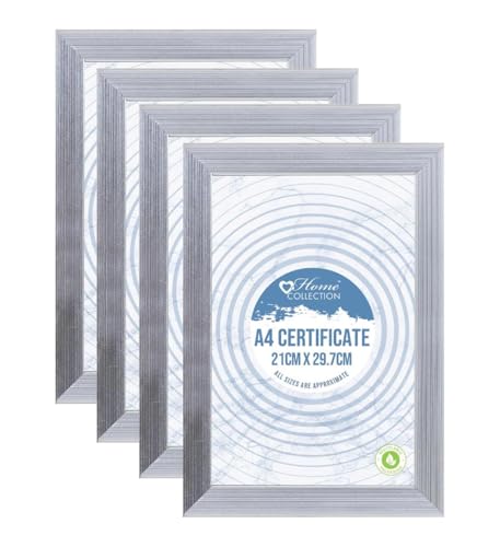 Image of Set of 4 - Silver A4 Frame Certificate Frames Picture Frames with Glass, A4 Picture Frame A4 Poster Frame A4 Graduation frame Freestanding Table Top and Wall Mountable (21 cm X 29.7 cm)