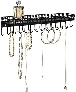 J JACKCUBE DESIGN Wall Mounted Metal Jewelry Organizer, Black Hanging Accessory Shelf Tray with 25 Hooks for Necklace Earrings Bracelet Ring Watch - MK621A