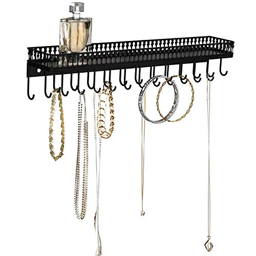 J JACKCUBE DESIGN Schmuck-Organizer zur Wandmontage, schwarzes Hängeregal mit 25 Haken für Halsketten, Ohrringe, Armbänder, Ringe, Uhren - MK621A Cover
