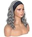 SYMEIW Silver Grey Wavy Headband Wig For Black Women Curly Half Wigs With Headband Attached Synthetic Wrap Wigs For Women(Gray)…