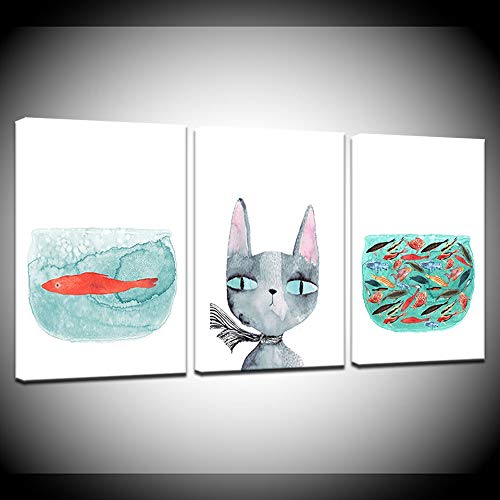 Toile aquarelle de bande dessinée chat poster mural chambre bébé
