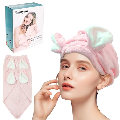 fhgnysm 2 Packs Microfiber Hair Towel, Hair Turbans for Wet Hair, Drying Hair Wrap Towels for Curly Hair Woman Anti Frizz,Head Towel to Dry Hair Quickly(Pink)