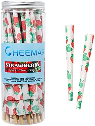 72 Pack Flavored Pre Rolling Cone Papers Unique Design Fruit Pattern Pre-Rolled Cones With Filter Tip 110mm King Size Cigarette Papers (Strawberry)