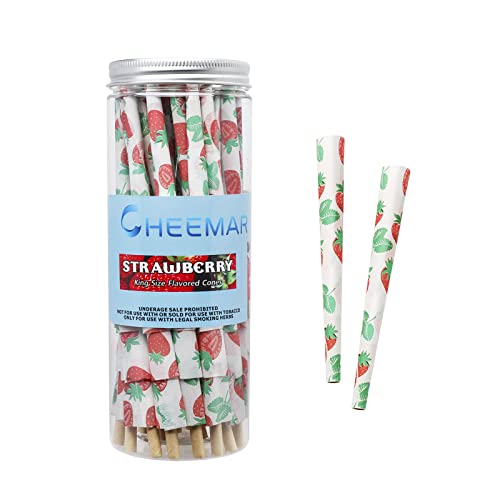 72 Pack Flavored Pre Rolling Cone Papers Unique Design Fruit Pattern Pre-Rolled Cones With Filter Tip 110mm King Size Cigarette Papers (Strawberry)