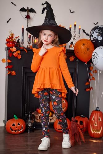 Image of Arshiner Toddler Girl Clothes Ruffle Trim Long Sleeve Pullover Top and Floral Print Leggings Fall Outfits Kids Clothing Sets