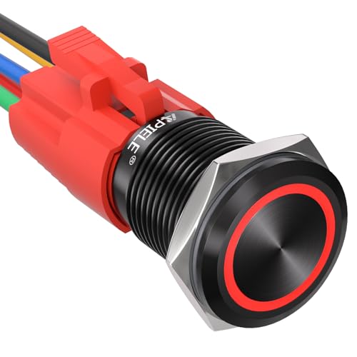 Image of APIELE 16mm Latching Push Button Switch 12V DC On Off Black Shell with LED Angel Eye Head for 0.63 inch Mounting Hole with Wire Socket Plug Self-Locking (Red /Black Shell)