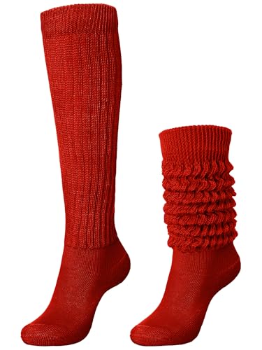 Glitopper Slouch Slouchy Socks Pack Knee High Scrunch 80s 90s Stacked Boot Socks(9-11 Red)