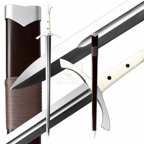 Fidestisan 45inch Handmade Medieval Claymore Real Long Sword Swords Full Tang Black Blade | Self Assembly Detachable | Modern DIY Style | Spring Steel 65Mn Bend 60° | with Scabbard (White)