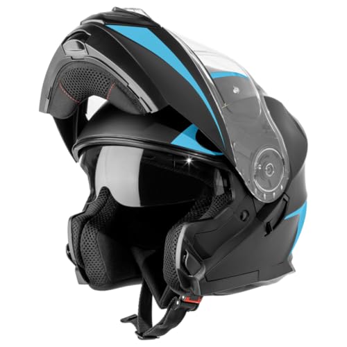 VINZ Busan Klapphelm mit Sonnenblende | ECE 22.06 & PINLOCK vorbereitet | Motorrad Helm Integralhelm | Motorradhelm Klappbar | In Gr. XS-XXL | Erhältlich Blau