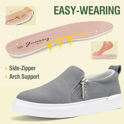Image of Jeossy Women's Slip On Shoes Casual Fashion Sneakers 8010 Arch Support Loafers for Women with Zipper