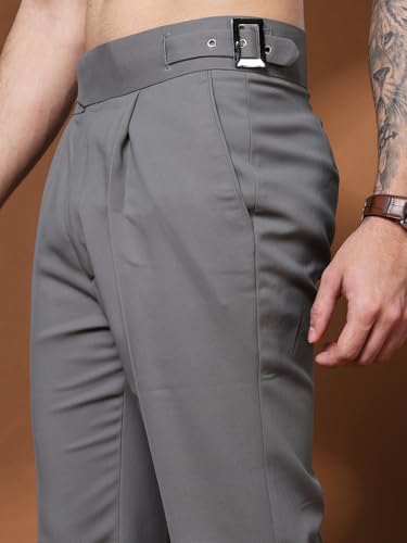 Image of Mens Beige Gurkha Pants with Classic Buckle Closure Premium Casual Bell Bottom Trousers for Men High Waist Pleated Formal & Casual Wear Pant Stylish Retro Flared Bottom Pant