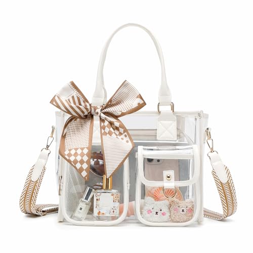 Image of Clear Tote Bag 12x12x6 Thick PVC clear bags for Stadium Events Transparent Bag for Sports Events,Concert,Work & Beach