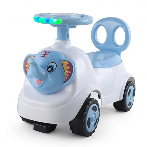 Image of kidsROAR Push Ride On Car for Kids 1-5 Years | Baby Push Car with Music, 3D Lights & Backrest | Premium Ride On Toy Supports Up to 35kg (Elephant, Blue)