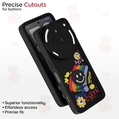 Image of Pikkme Back Cover for Nothing Phone 3a Pro 5G | Soft Silicone| Cute Rainbow Smile & 3D Cartoon Flower Design | Shockproof Raised Camera Protection Bumper Case (Black)