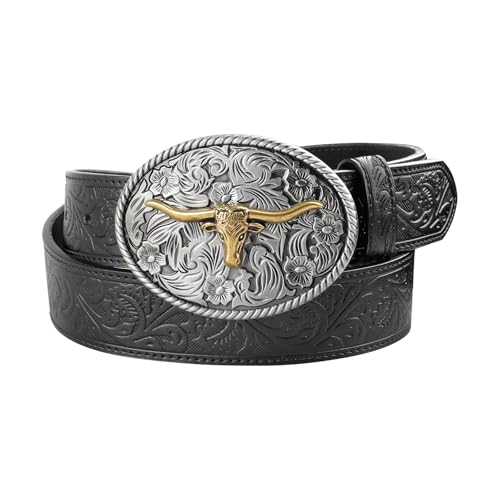 Western Belts for Woman Mens Cowboy Cowgirl Belt with Replaceable Buckle Country Strap Embossed Leather for Jeans