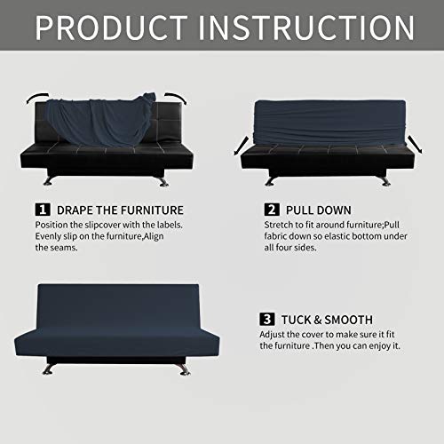 Image of Easy-Going Stretch Medium Futon Slipcover Armless Futon Cover Dark Blue